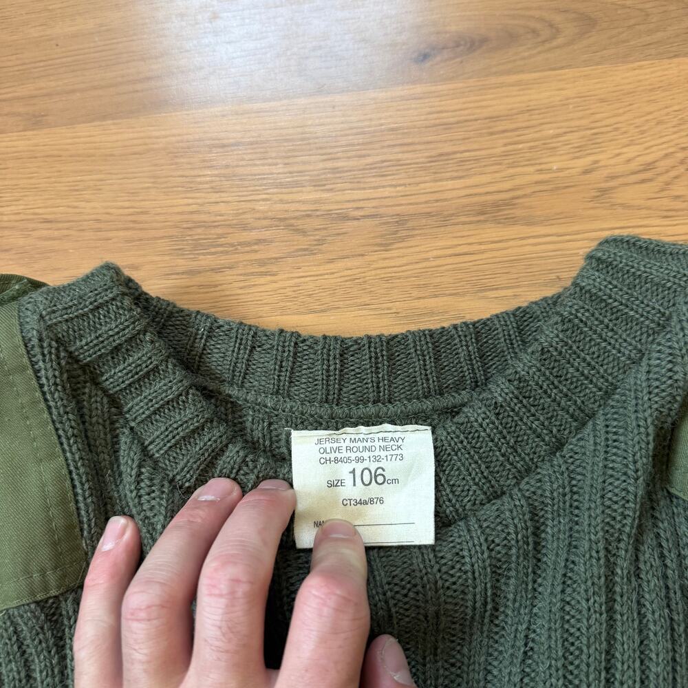 Vintage 90s Military Issue Olive Green Knit Crewneck Wool Field Sweater Sz Large - Picture 4 of 8
